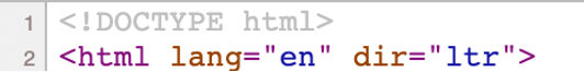A screenshot of the HTML code of all cited NMAH digital collection object webpages. The first line states “<!DOCTYPE html>” and the second line states “<html lang='en' dir='ltr'>.”